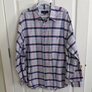 Ralph Lauren Men's Pink and Blue Plaid Shirt 2XB
